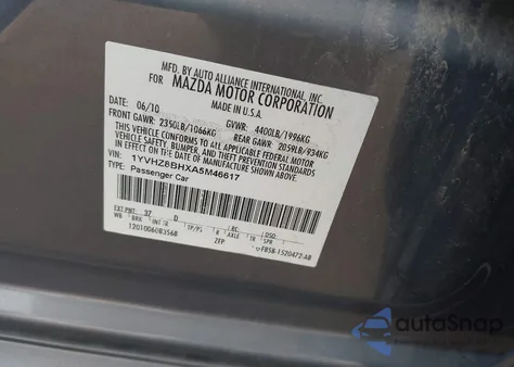 2010 Mazda Mazda6 I Sport from USA, damaged, VIN 1YVHZ8BHXA5M46617